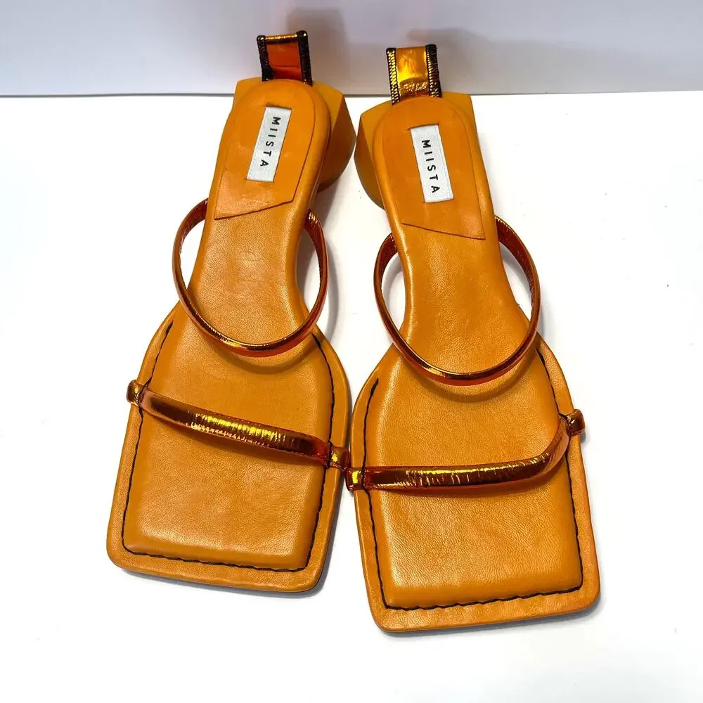 MIISTA NWOT Rejjie Metallic Square Toe Sandals in Orange Size 39/8.5